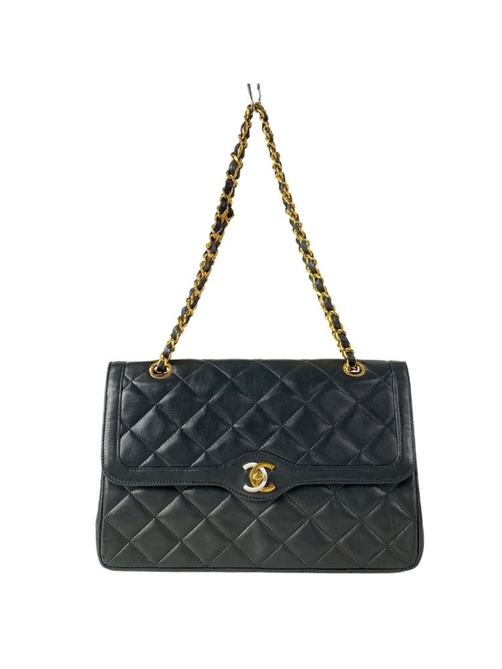 Chanel Shoulder Bag Limited Edition Quilted Black Chain Gold Silver Double Flap